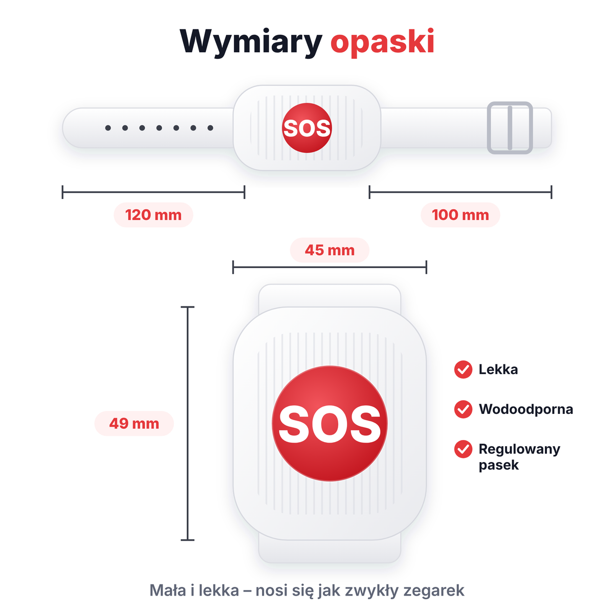 Wymiary opaski SOS